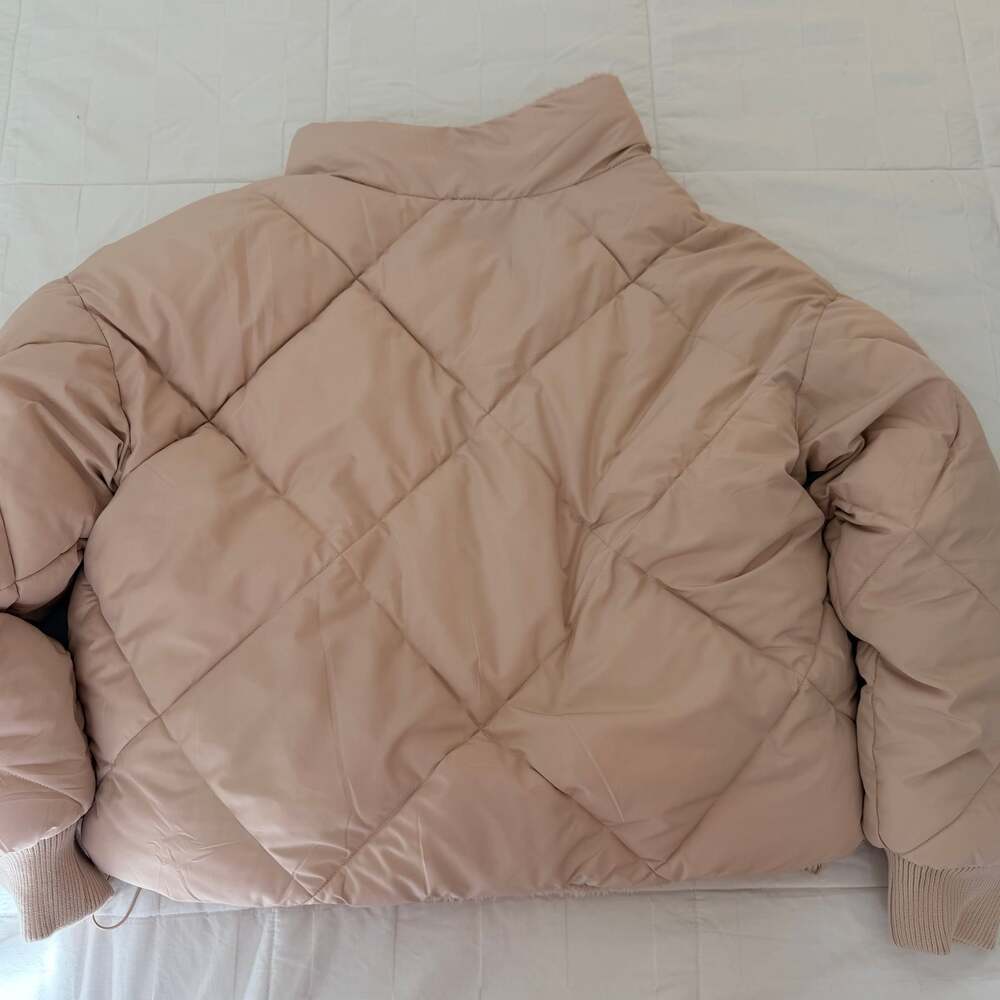 Love Tree Reversible Teddy Bear Puffer Jacket Tan Cozy Sherpa Coat - Picture 2 of 7